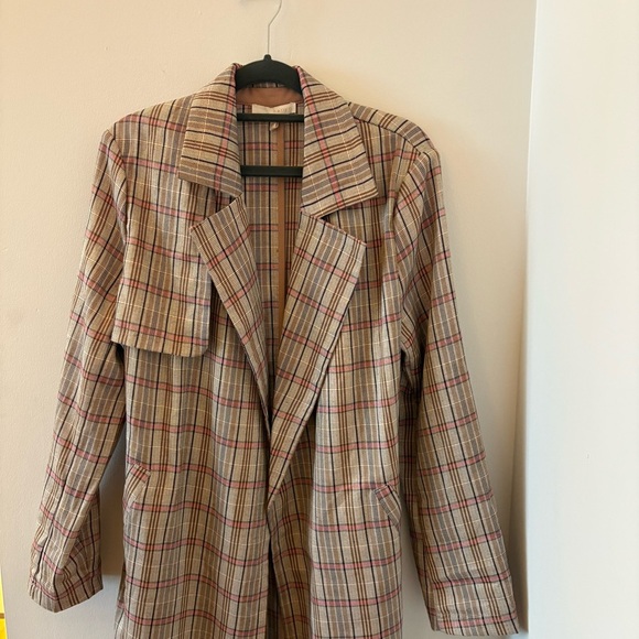 Anthropologie Plaid Belted Lightweight Summer Trench Coat Size M Neutral Motif - Picture 10 of 15